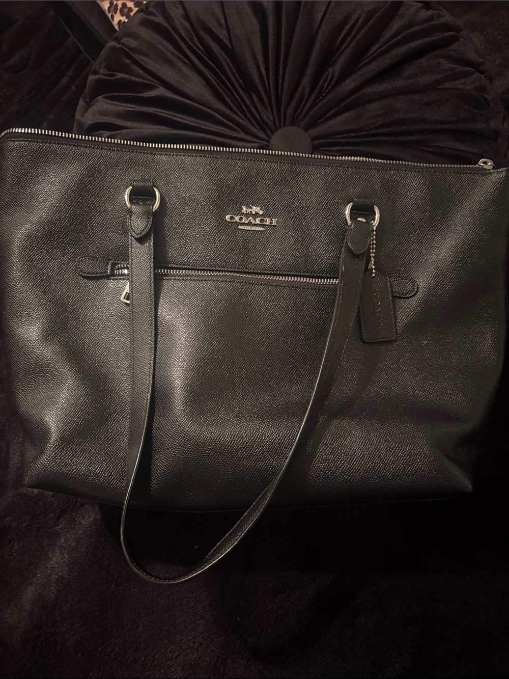 Coach Black Pebbled Leather Tote with Zip Pocket